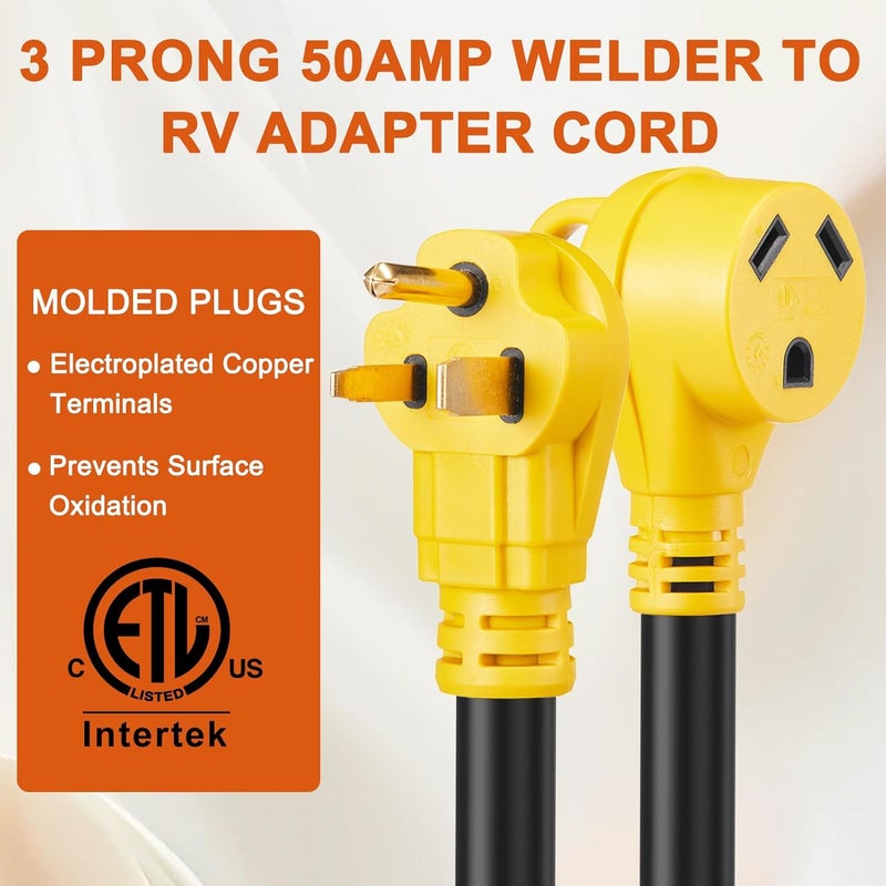 Suplevel 10ft NEMA 6-50P Male to TT-30R AC Power Adapter Cord, STW 10AWG/3C, 3 Prong 50 Amp Welder Male Plug to 30 Amp RV Generator Female Connector Adapter, 125 Volt, ETL Listed - Image 3